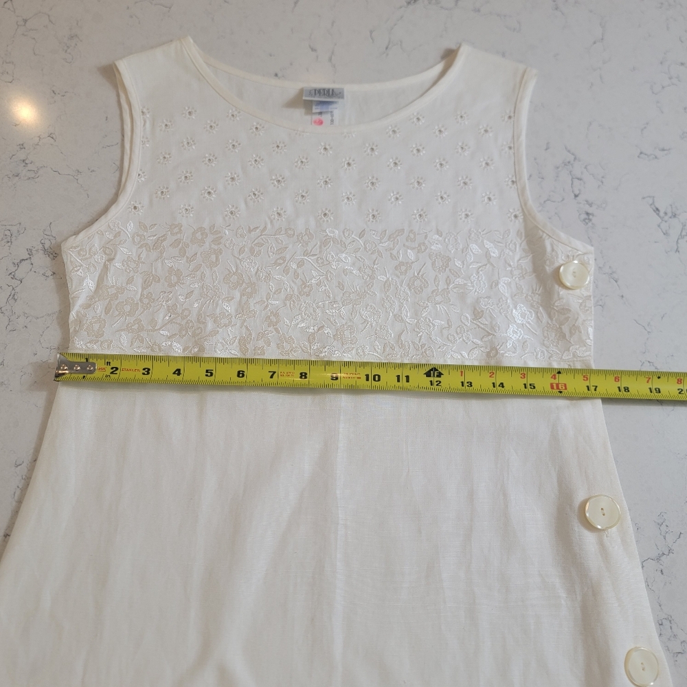 La Perla Linen Blend Retro Ivory Eyelet Embroidered Shift Dress Italy size 44/8 - Picture 12 of 12